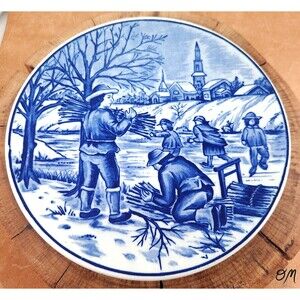 Royal Japan Delft Blauw Handwerk Winter 7.25" Blue & White Wall Plate